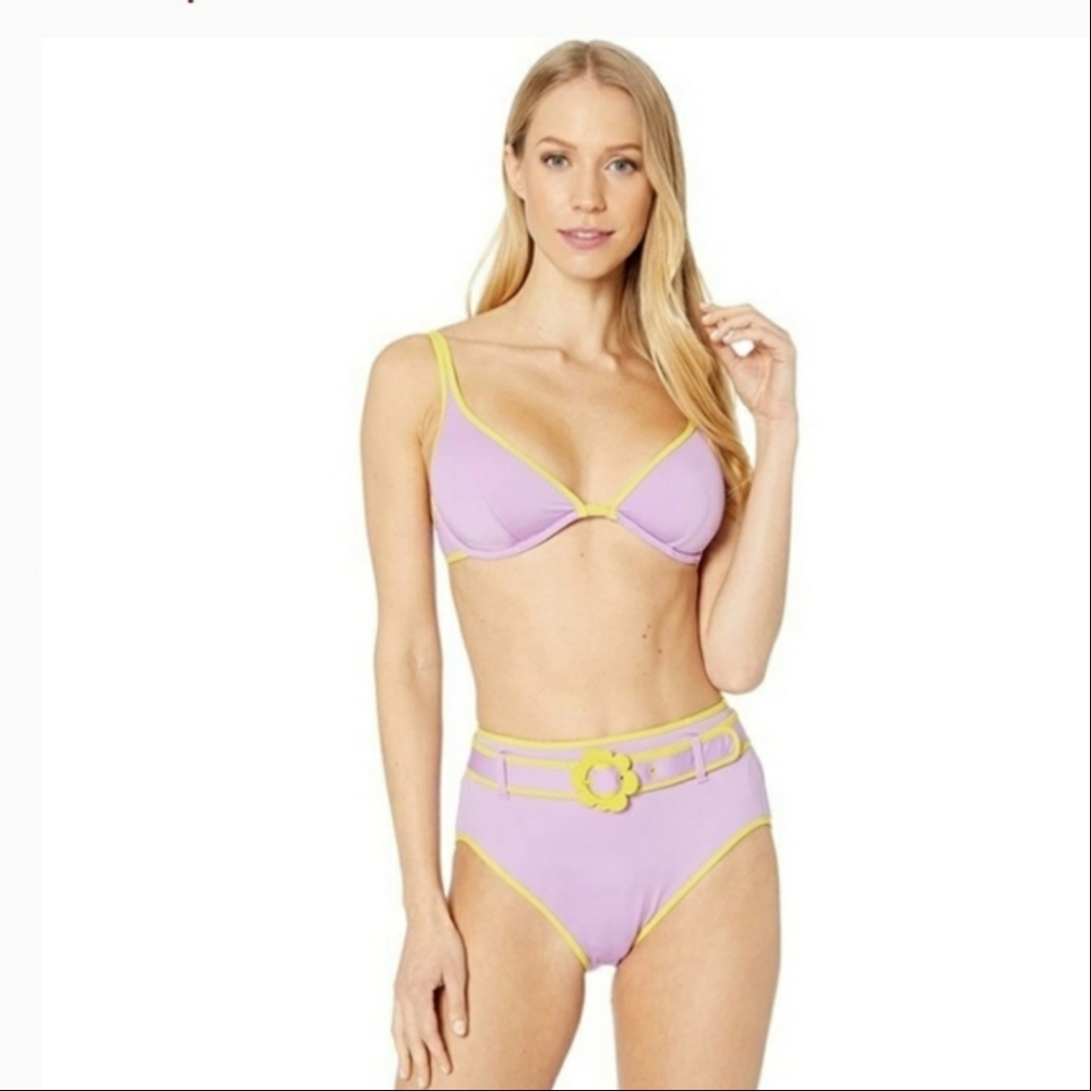 Kate Spade Daisy Buckle Hight-Waist Bikini Swimsuit 2-Pieces Sz L